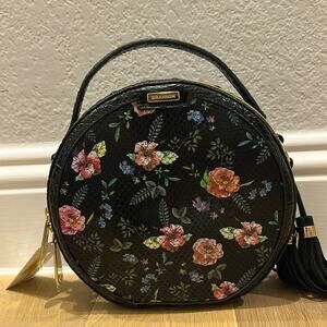 NWT BRAHMIN Lane Black Floral Thames Leather Crossbody